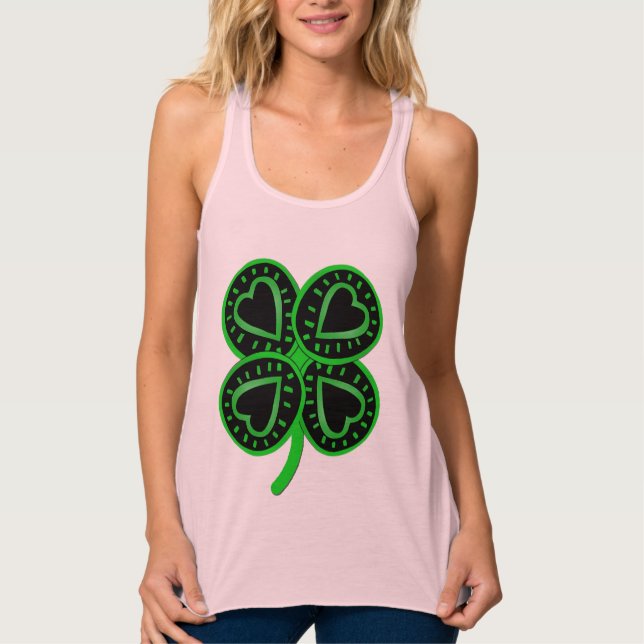 Black Green Clover Heart St Patrick Women Tank Top (Vorderseite)