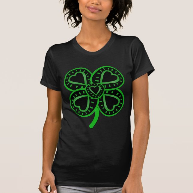 Black Green Clover Heart St Patrick's Day B W T-Sh T-Shirt (Vorderseite)