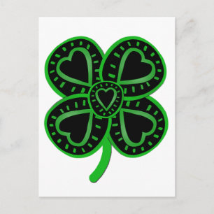 Black Green Clover Heart St Patrick's Day Postcard Postkarte