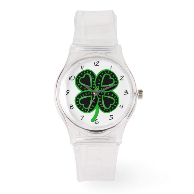 Black Green Clover mit Heart G St Patrick's Watch Armbanduhr (Vorderseite)