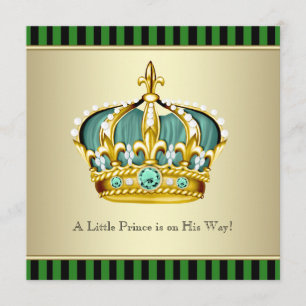 Black Green Crown Prince Baby Boy Dusche Einladung