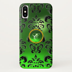 BLACK GREEN DAMASK EMERALD GEM MONOGRAM Case-Mate iPhone HÜLLE