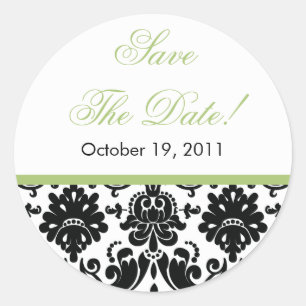 Black & Green Damask Save the Date Hochzeitsaufkle Runder Aufkleber