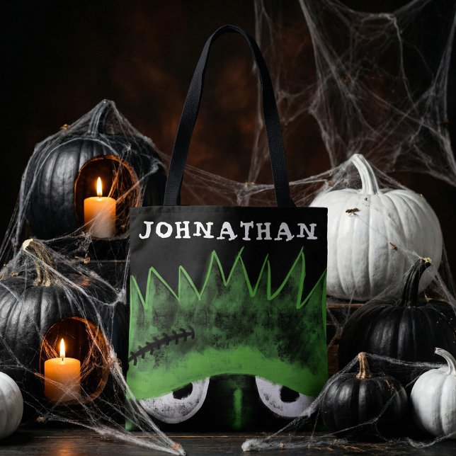 Black & Green Frankenstein Monster Face Halloween (Black & Green Frankenstein Monster Face Halloween Tote Bag)