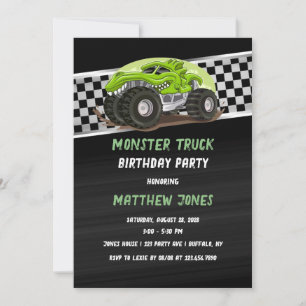 Black Green Gator Monster Truck Birthday Party Inv Einladung