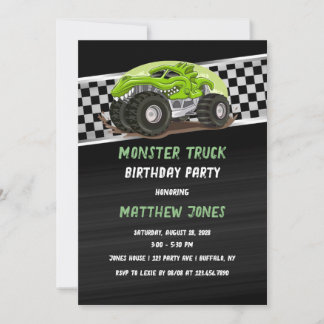 Black Green Gator Monster Truck Birthday Party Inv Einladung