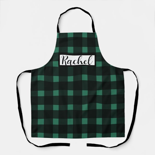 Black Green Gingham Personalisiert Schürze (Vorderseite)