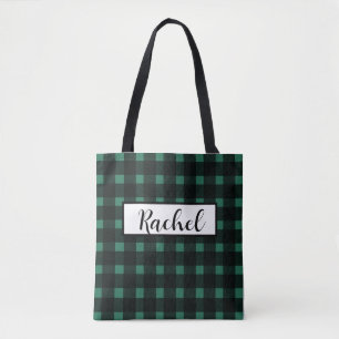 Black Green Gingham Personalisiert Tote Bag