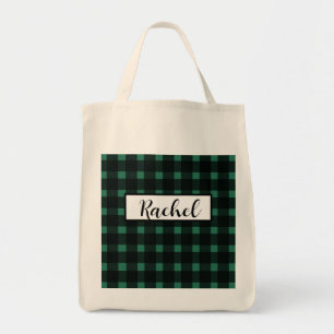 Black Green Gingham Personalisiert Tragetasche