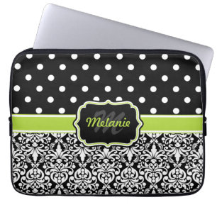 Black Green Mit Monogramm Damask Polka Dot Laptopschutzhülle