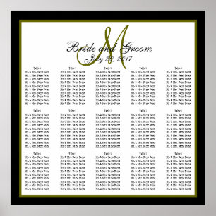 Black Green Monogram Wedding Seating Chart 150 Poster