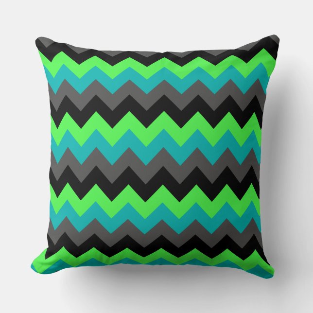 Black Green Ombre Chevrons Big Throw Kissen (Vorderseite)