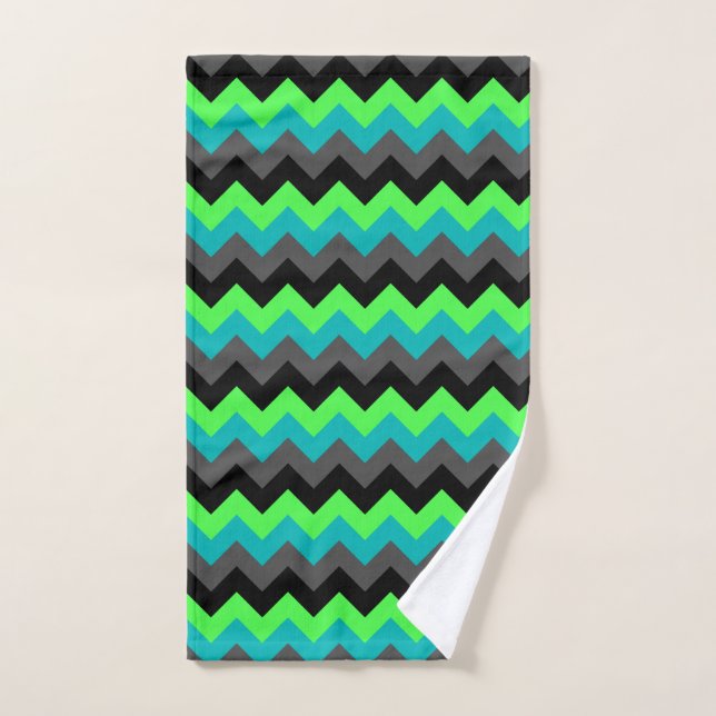 Black Green Ombre Chevrons Handtuch (Handtuch)