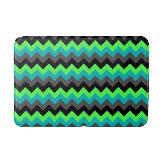 Black Green Ombre Chevrons Medium Bath Mat Badematte (Vorderseite)