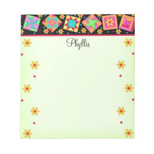 Black Green Patchwork Quilt Block Art Notizblock