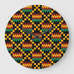 Black, Green, Red, and Yellow Kente Cloth Große Wanduhr
