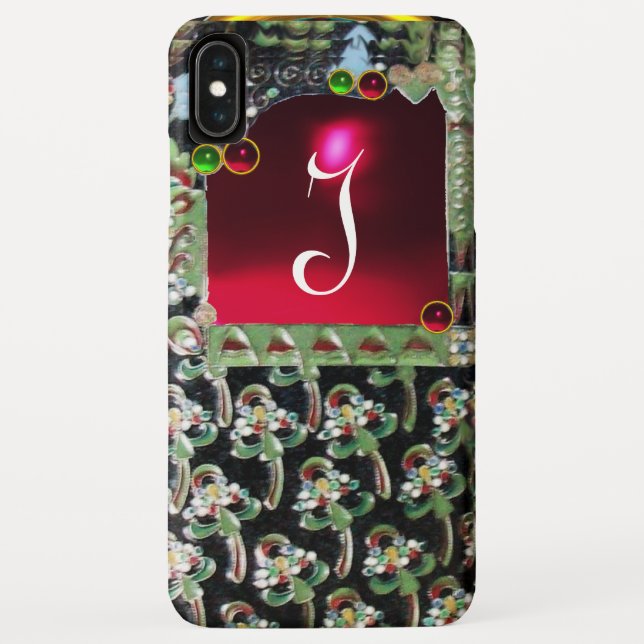 BLACK GREEN RED ART NOUVEAU GEMSTONE MONOGRAMM Rub Case-Mate iPhone Hülle (Rückseite)
