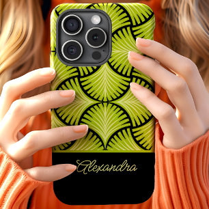 Black Green Retro 1920s Gatsby Palms Script Name Case-Mate iPhone Hülle