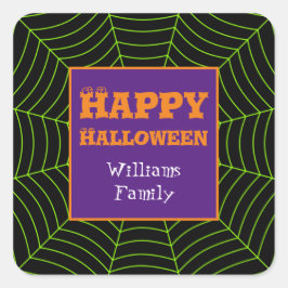Black Green Spiderweb Halloween Muster Personaliz Quadratischer Aufkleber