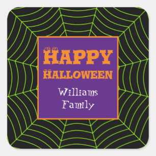 Black Green Spiderweb Halloween Muster Personaliz Quadratischer Aufkleber