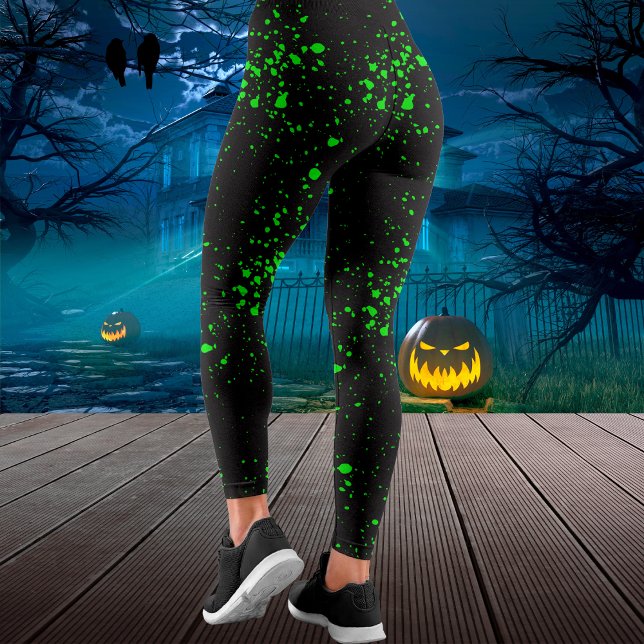 Black & Green Spritzer Toxisches Ooze Halloween Leggings (Black & Green Splatter Ooze Halloween Leggings)
