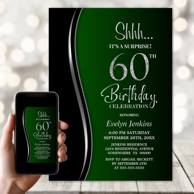 Black Green Surprise 60. Geburtstag Einladung (Von Creator hochgeladen)