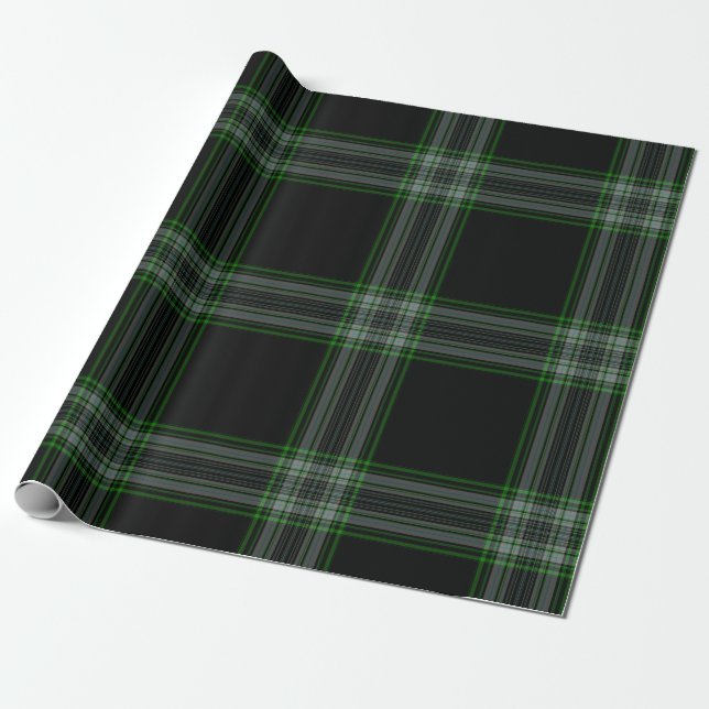 Black Green Tartan Kariert Geschenkpapier (Ungerollt)
