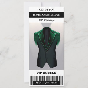 Black Green Tuxedo Birthday Ticket Einladung