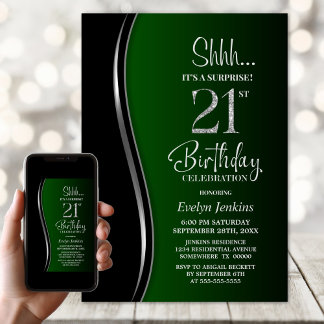 Black Green Überraschung 21. Geburtstag Einladung