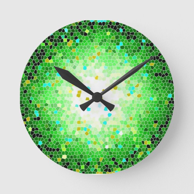 Black Green und Gold Crystal Mosaik Wall Clock Runde Wanduhr (Vorderseite)