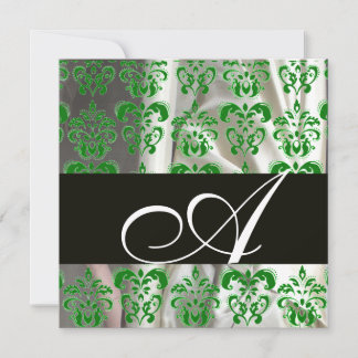 BLACK GREEN WHITE SILK DAMASK CLOTH MONOGRAMM EINLADUNG