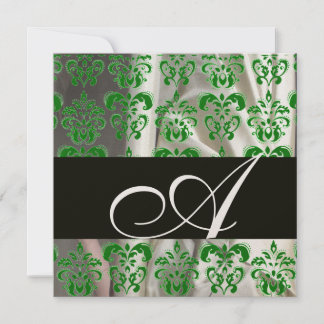 BLACK GREEN WHITE SILK DAMASK CLOTH MONOGRAMM Gold Einladung