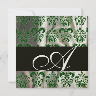 BLACK GREEN WHITE SILK DAMASK MONOGRAM Champagner Einladung