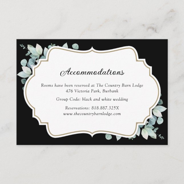 Black Greenery Eucalyptus Hotel Unterkunft Karte (Vorderseite)