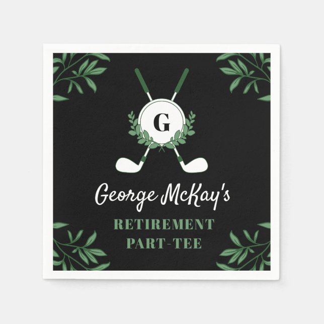 Black Greenery Golf Themed Retirement Party Serviette (Vorderseite)