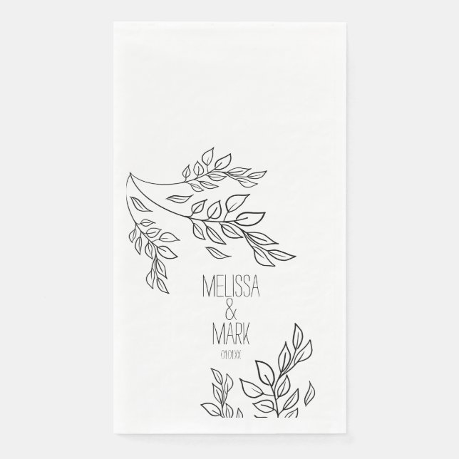 Black Greenery Hand Drawn Name Wedding Serviette (Vorderseite)