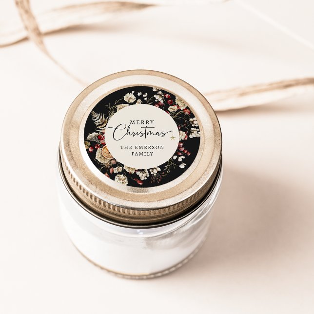 Black Greenery Weihnachtssticker Runder Aufkleber (Black Greenery Christmas Sticker
)