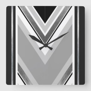 Black, grey, and white diagonal metallic striped quadratische wanduhr
