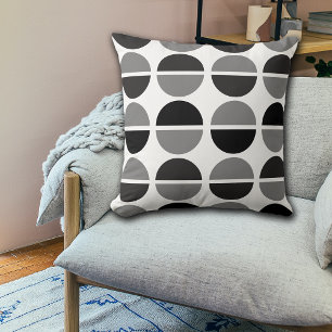 Black Grey White Circles Polka Dots Throw Pillow Kissen