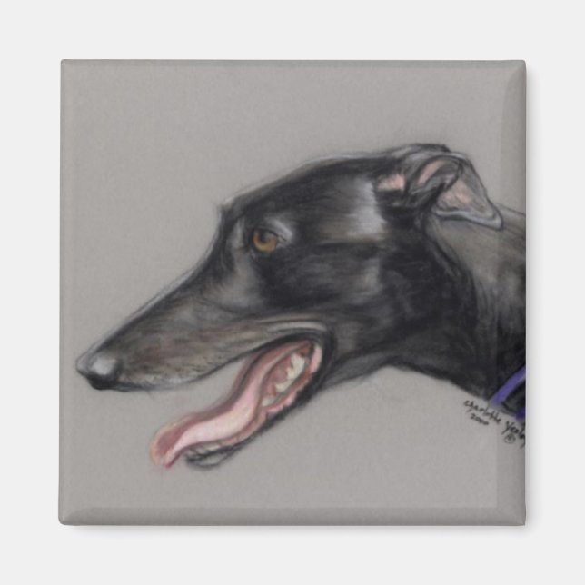 Black Greyhound Original Dog Art Magnet (Vorne)