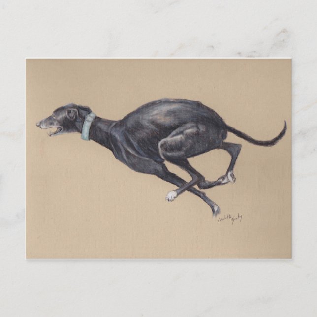 Black Greyhound Running Hund Art Postkarte (Vorderseite)