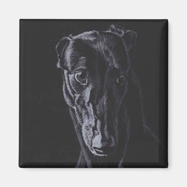 Black Greyhound Silhouette Dog Art Magnet (Vorne)