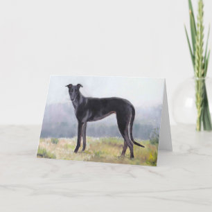 Black Greyhound Stehend Dog Art Grußkarte Karte