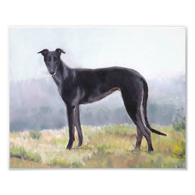 Black Greyhound Stehend Dog Foto drucken (Vorne)