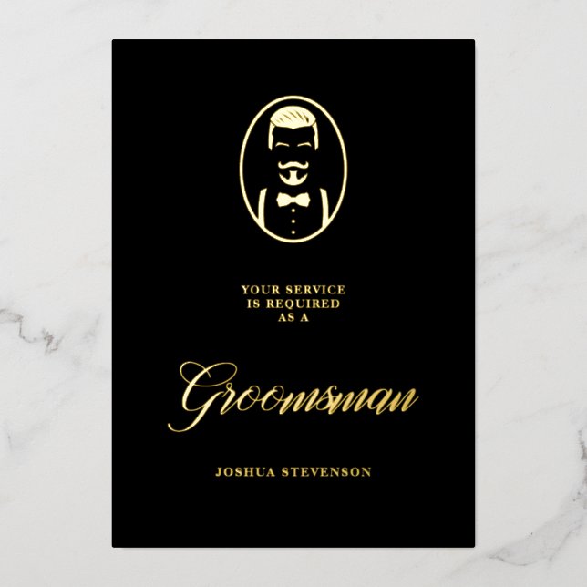 Black Groomsman Silhouette Simple Wedding Proposal Folieneinladung (Vorderseite)