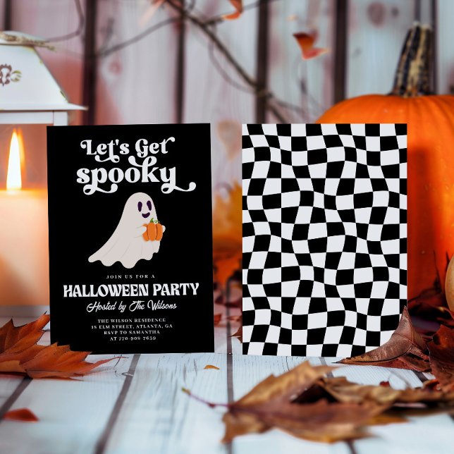 Black Groovy Ghost Let's Get Spooky Halloween Einladung (Von Creator hochgeladen)
