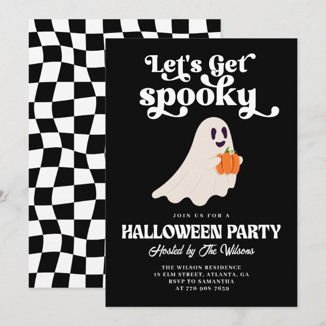 Black Groovy Ghost Let's Get Spooky Halloween Einladung (Vorne/Hinten)