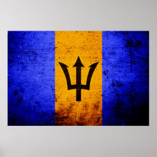 Black Grunge Barbados Flag Poster