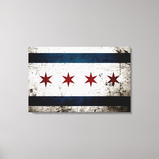 Black Grunge Chicago Flag Leinwanddruck (Vorderseite)