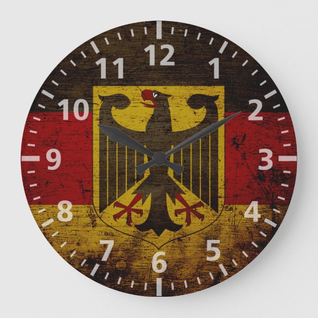Black Grunge Germany Flag Große Wanduhr (Vorderseite)